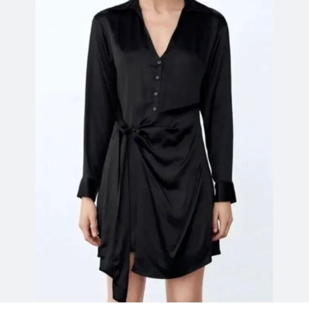 Zara Elegant Black Satin Dress